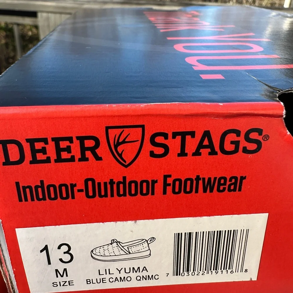 NEW Youth Kids Deer Stags Indoor/Outdoor Blue Camo Slippers Shoes - Size 13